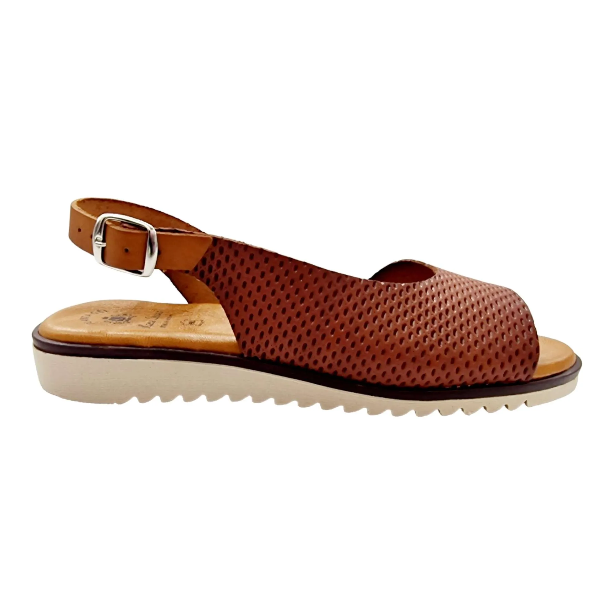 SANDALIAS MUJER PIEL GRABADA PLANTA DE GEL CUERO