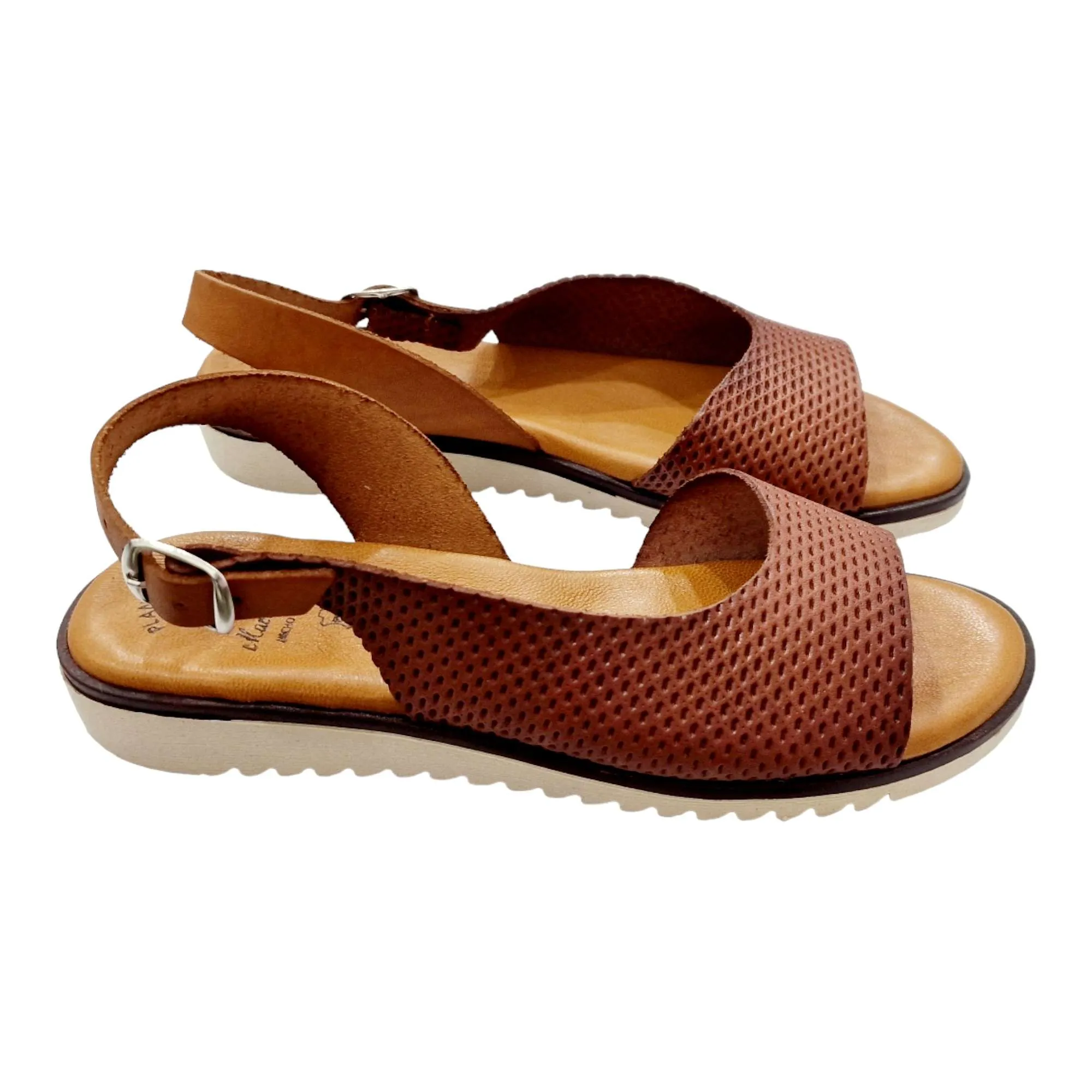 SANDALIAS MUJER PIEL GRABADA PLANTA DE GEL CUERO