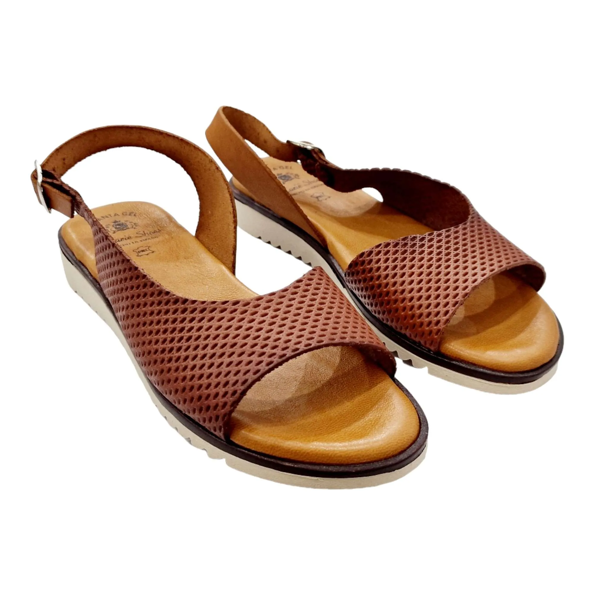 SANDALIAS MUJER PIEL GRABADA PLANTA DE GEL CUERO