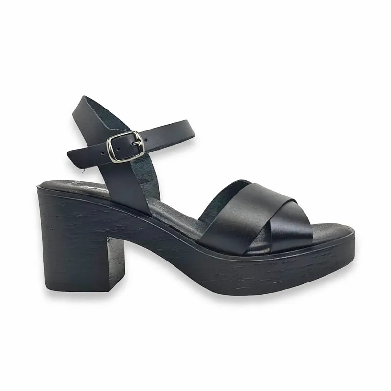Sandalias Mule Tacón Medio Mujer Piel Plantilla Acolchada 270 Negro, de Amelie