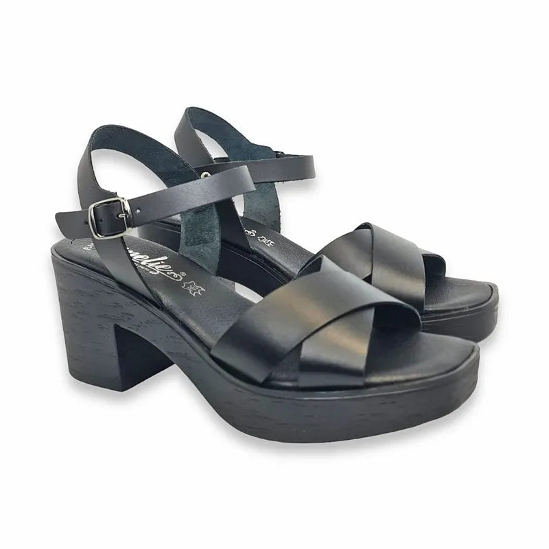 Sandalias Mule Tacón Medio Mujer Piel Plantilla Acolchada 270 Negro, de Amelie