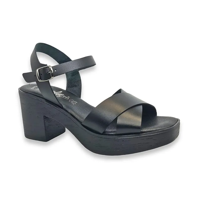Sandalias Mule Tacón Medio Mujer Piel Plantilla Acolchada 270 Negro, de Amelie