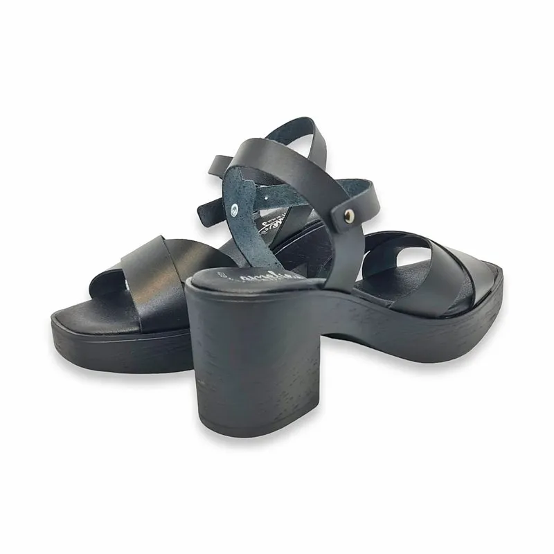Sandalias Mule Tacón Medio Mujer Piel Plantilla Acolchada 270 Negro, de Amelie