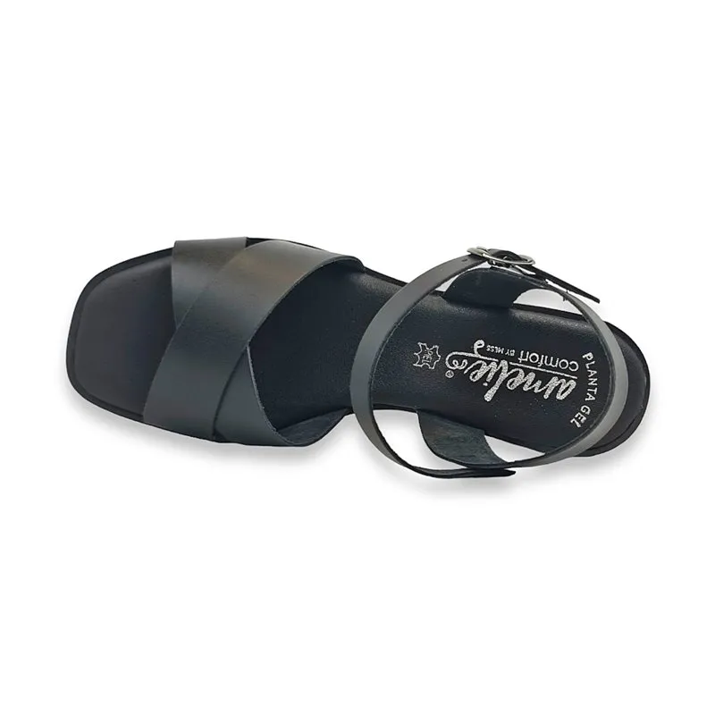 Sandalias Mule Tacón Medio Mujer Piel Plantilla Acolchada 270 Negro, de Amelie