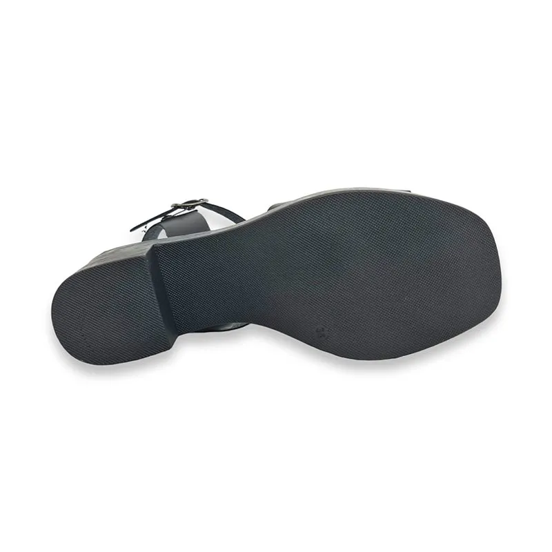 Sandalias Mule Tacón Medio Mujer Piel Plantilla Acolchada 270 Negro, de Amelie
