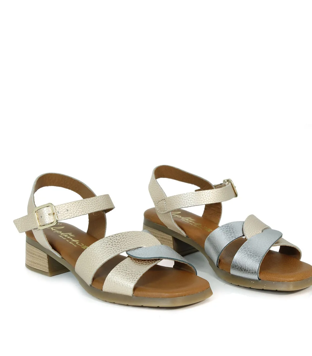 SANDALIAS PIEL CON PLANTA DE GEL APLAUSO 2672 PLATINO