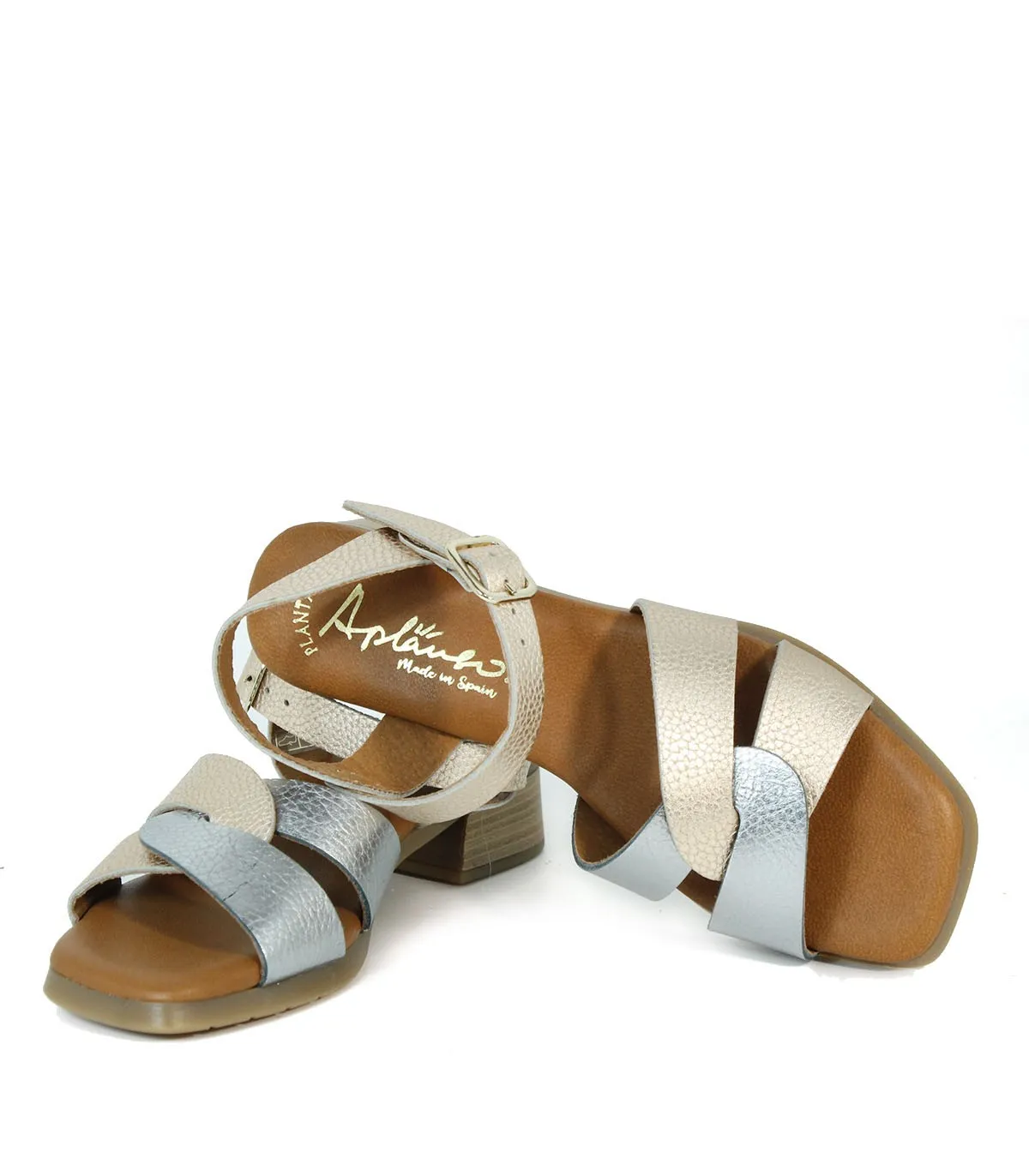 SANDALIAS PIEL CON PLANTA DE GEL APLAUSO 2672 PLATINO