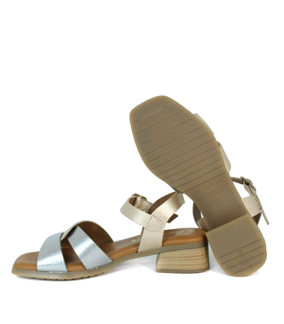 SANDALIAS PIEL CON PLANTA DE GEL APLAUSO 2672 PLATINO