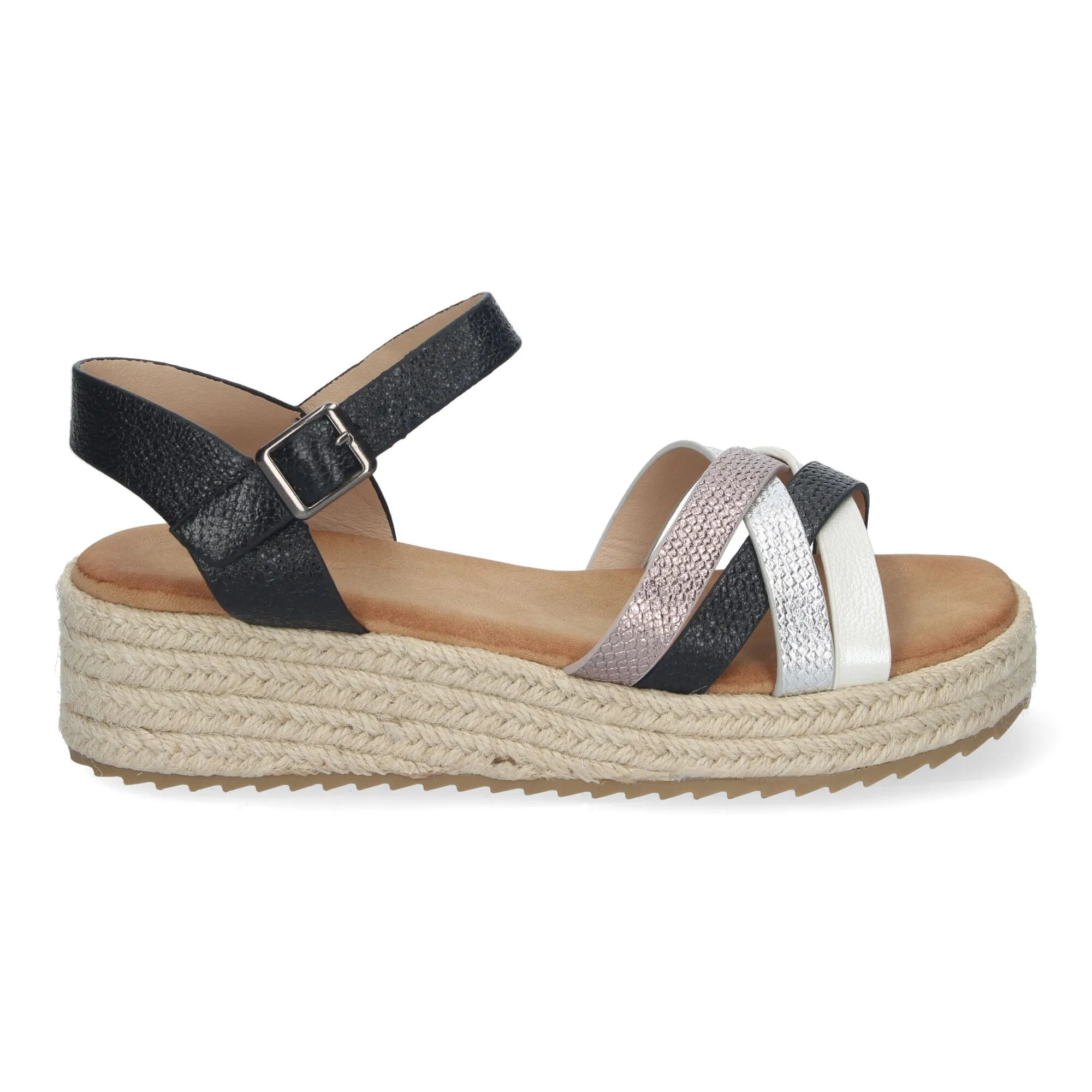 SANDALIAS PLANAS FORRADAS EN YUTE PALA ABIERTA MUJER COLOR NEGRO CF2480