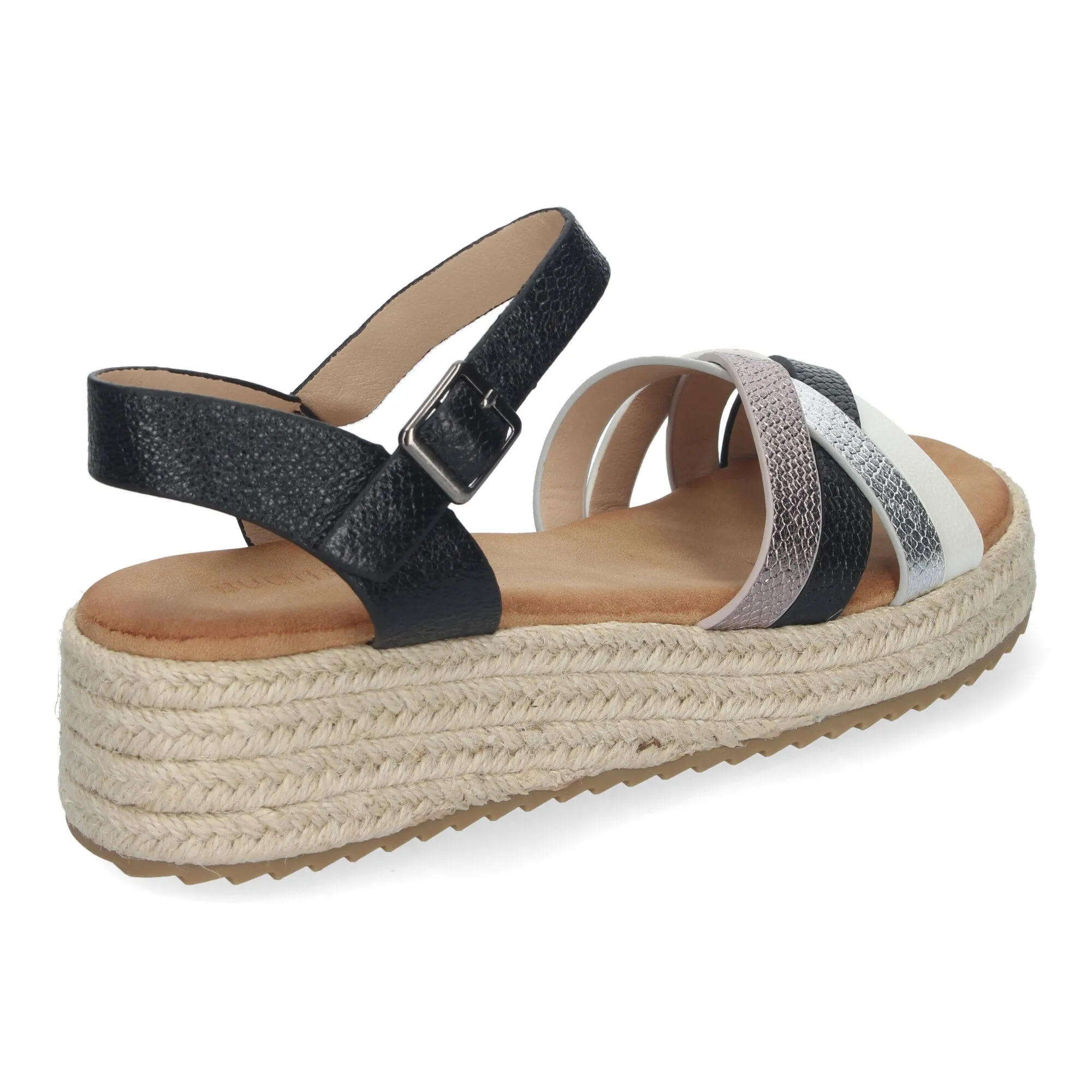 SANDALIAS PLANAS FORRADAS EN YUTE PALA ABIERTA MUJER COLOR NEGRO CF2480