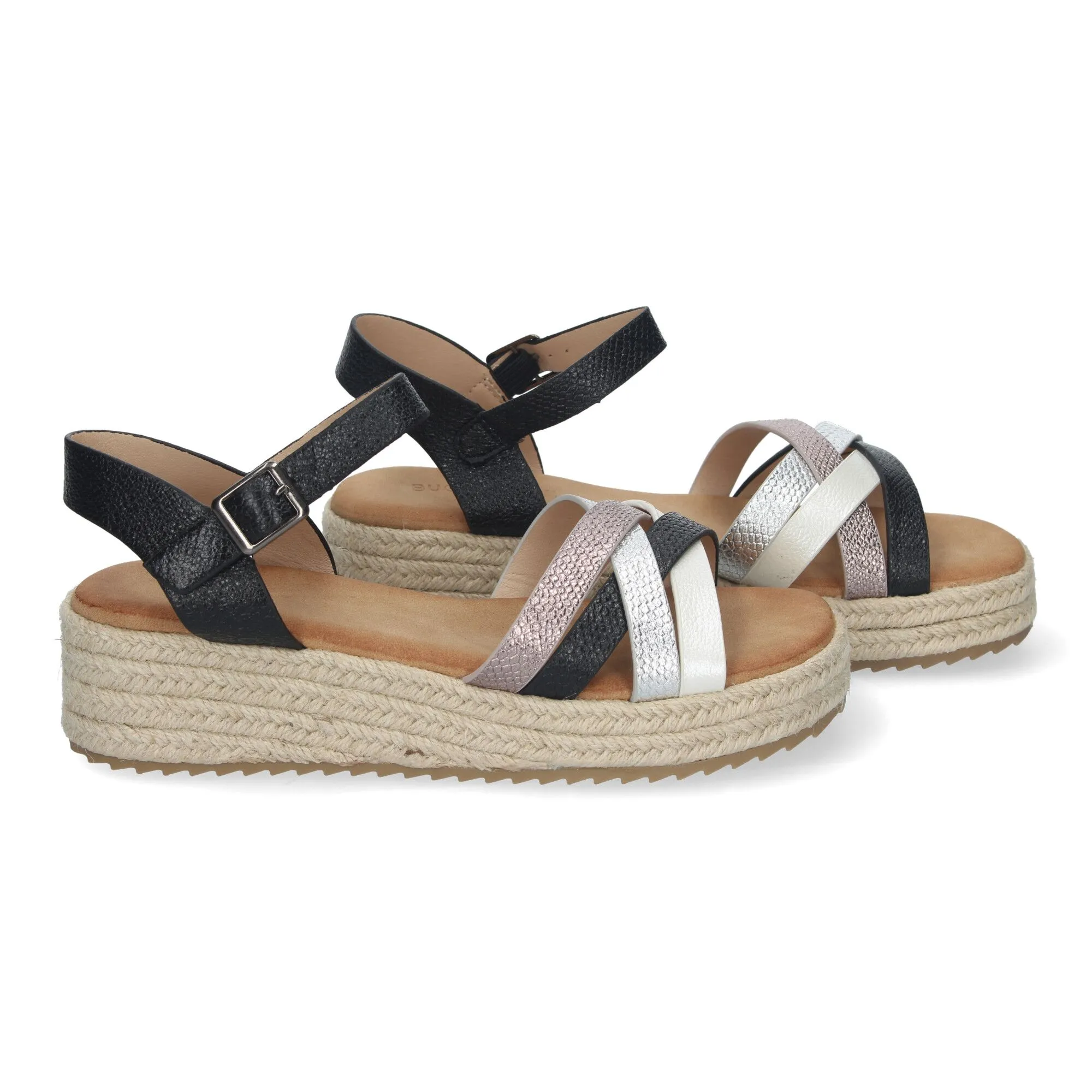 SANDALIAS PLANAS FORRADAS EN YUTE PALA ABIERTA MUJER COLOR NEGRO CF2480