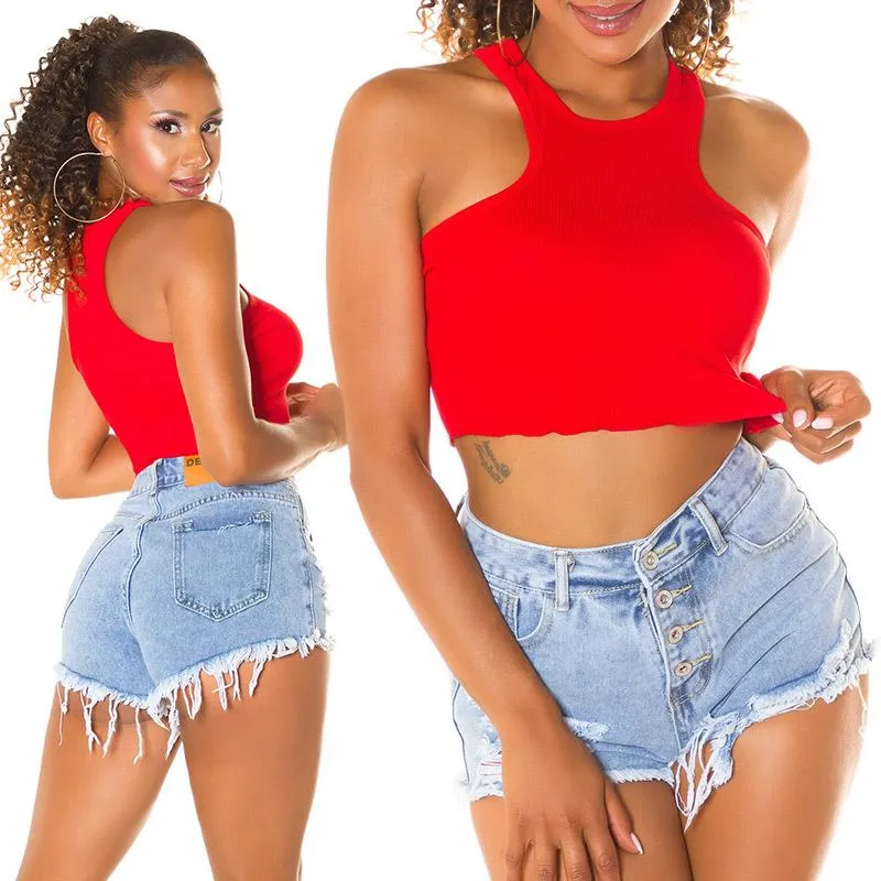 Top crop moda mujer Rojo