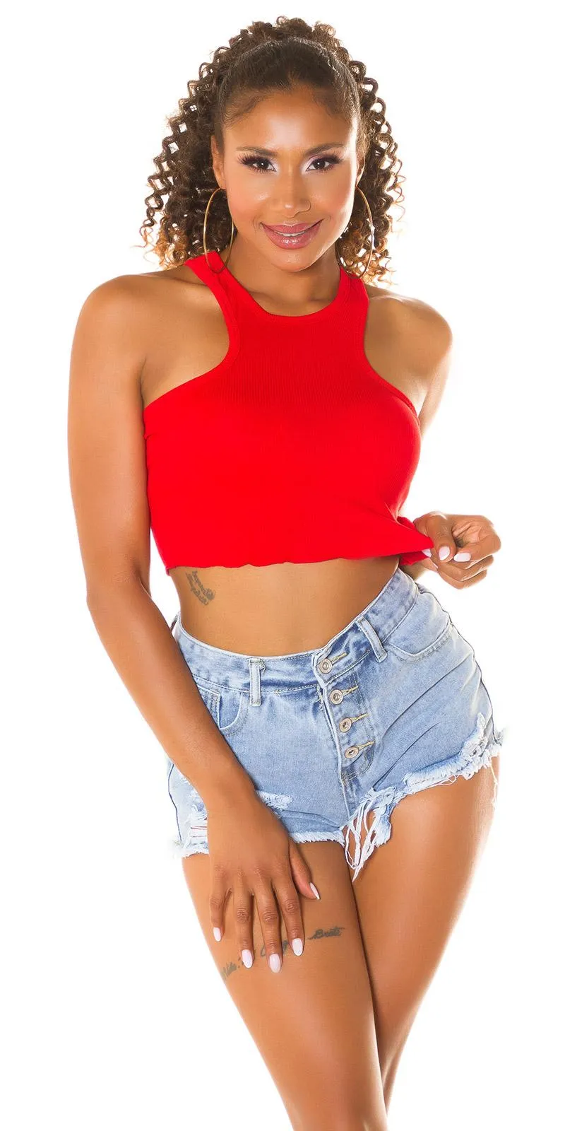 Top crop moda mujer Rojo
