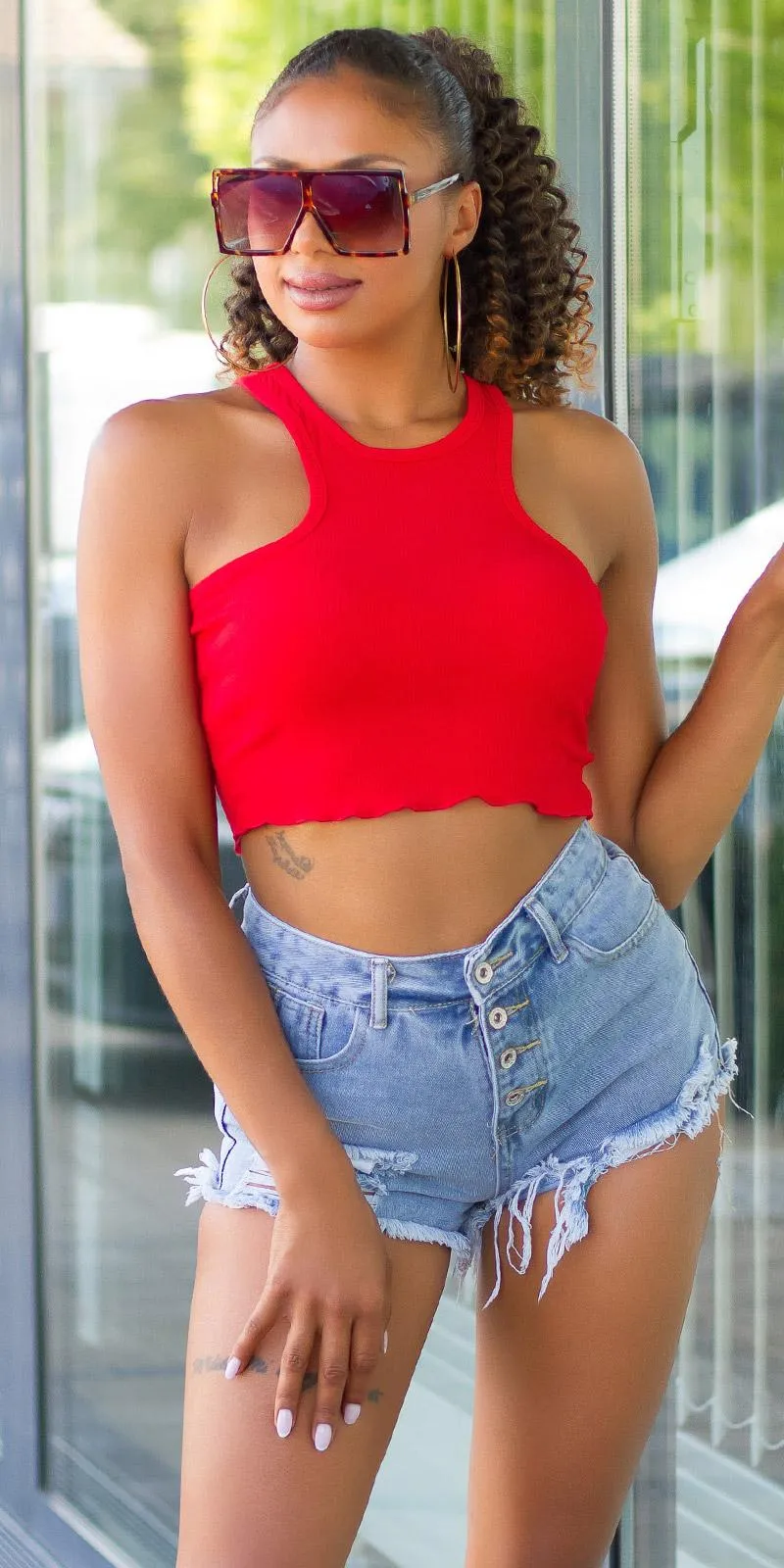 Top crop moda mujer Rojo