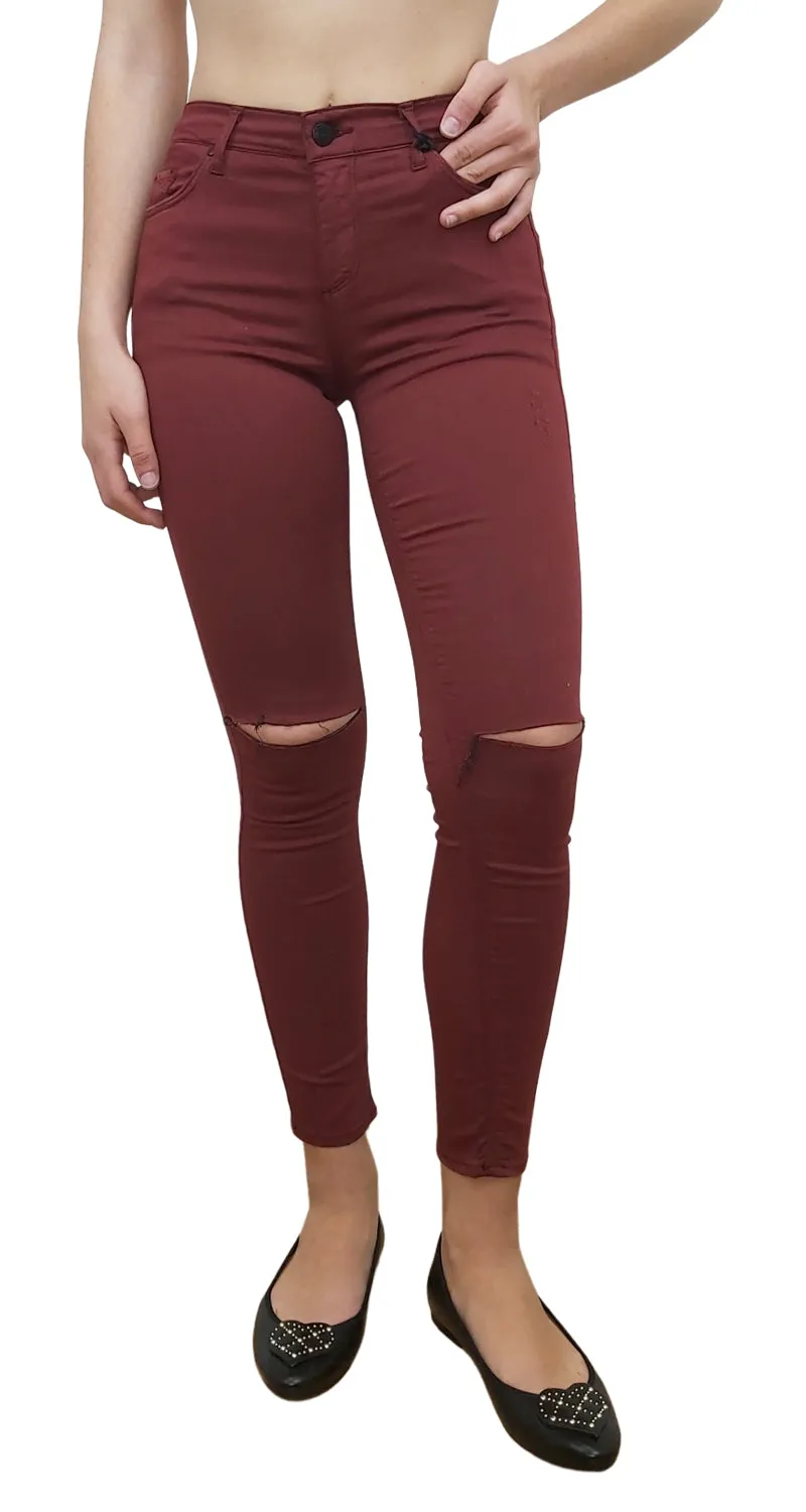 TOPSHOP Pantalón Moto Leigh Burdeo