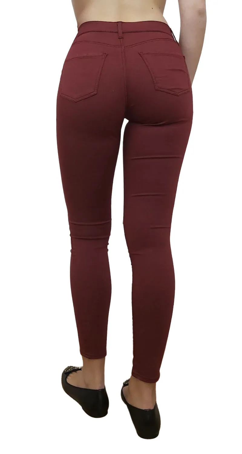 TOPSHOP Pantalón Moto Leigh Burdeo