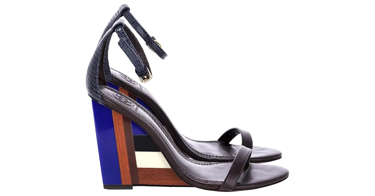 Tory Burch Colorblock Sandalias de cuña de madera en cuero multicolor Impresión de pitón 