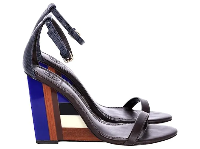 Tory Burch Colorblock Sandalias de cuña de madera en cuero multicolor Impresión de pitón 