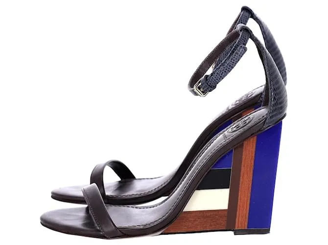 Tory Burch Colorblock Sandalias de cuña de madera en cuero multicolor Impresión de pitón 