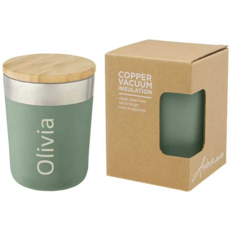 Vaso de 300 ml de acero inoxidable con aislamiento al vacío de cobre y tapa de bambú 'Lagan'