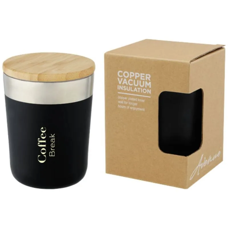 Vaso de 300 ml de acero inoxidable con aislamiento al vacío de cobre y tapa de bambú 'Lagan'