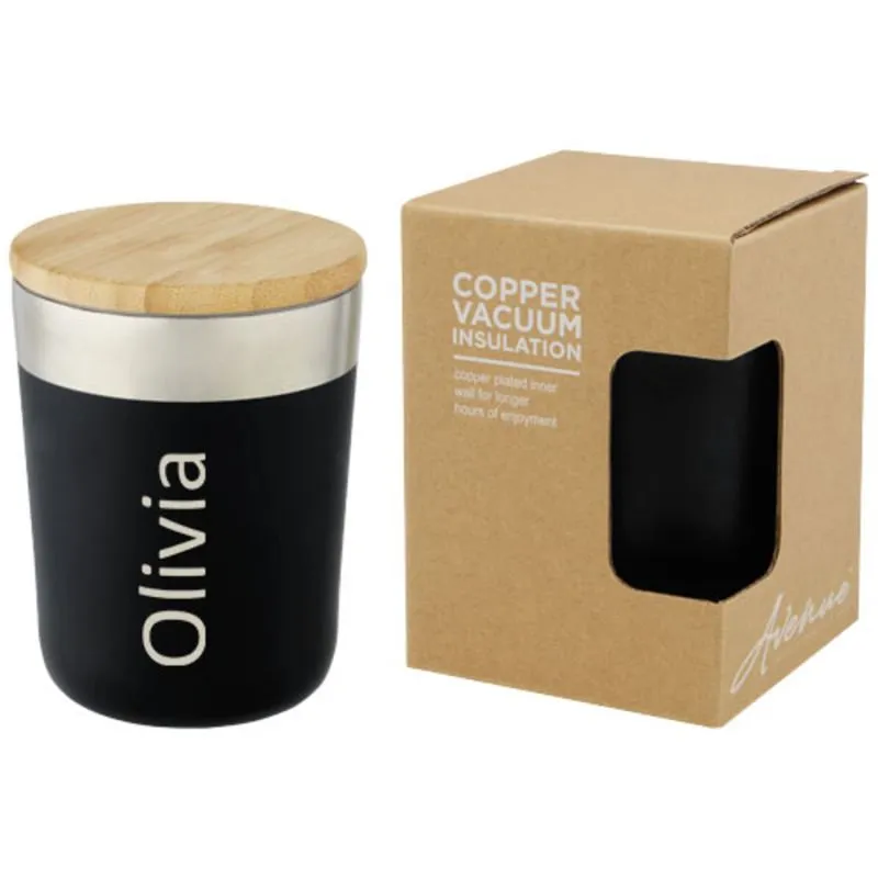 Vaso de 300 ml de acero inoxidable con aislamiento al vacío de cobre y tapa de bambú 'Lagan'
