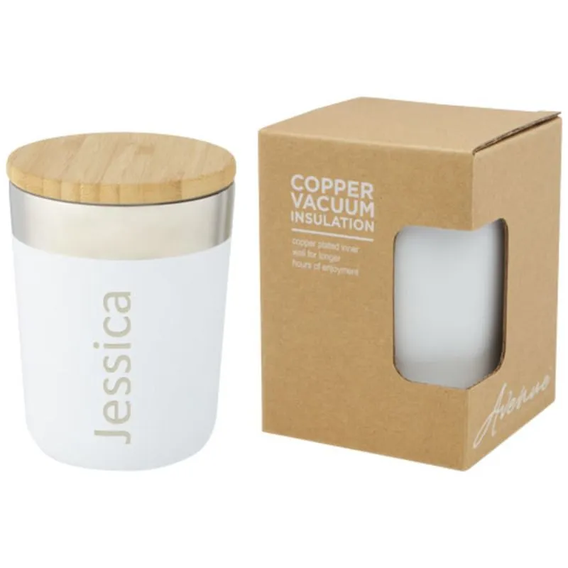 Vaso de 300 ml de acero inoxidable con aislamiento al vacío de cobre y tapa de bambú 'Lagan'