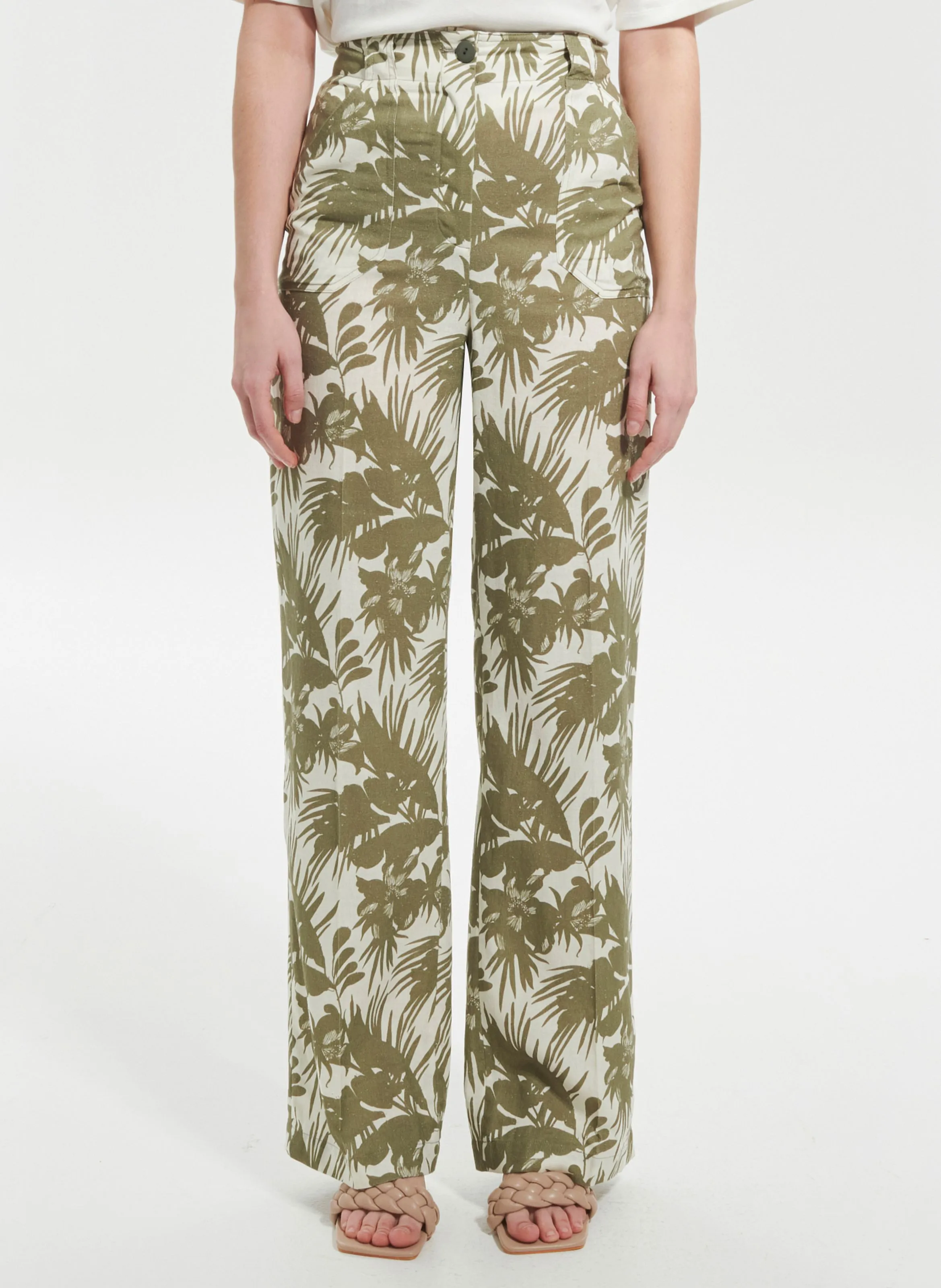 ZAPA PAMPELONNE  PANTALóN RECTO ESTAMPADO DE MEZCLA DE LINO EN MULTICOLOR