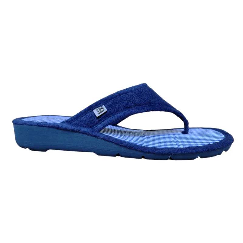 Zapatillas de dedo con un poco de cuña y fabricadas en toalla azul marino