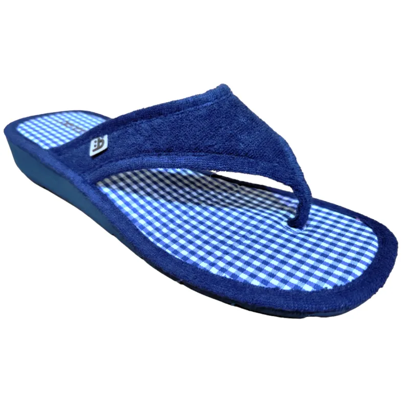 Zapatillas de dedo con un poco de cuña y fabricadas en toalla azul marino