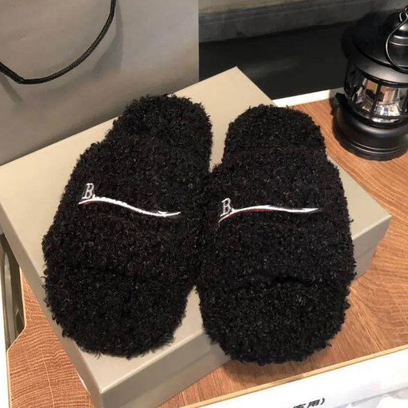Zapatillas de diseñador para mujer, zapatillas de lana para mujer, piel de invierno, mullidas y cálidas sandalias con letras, có