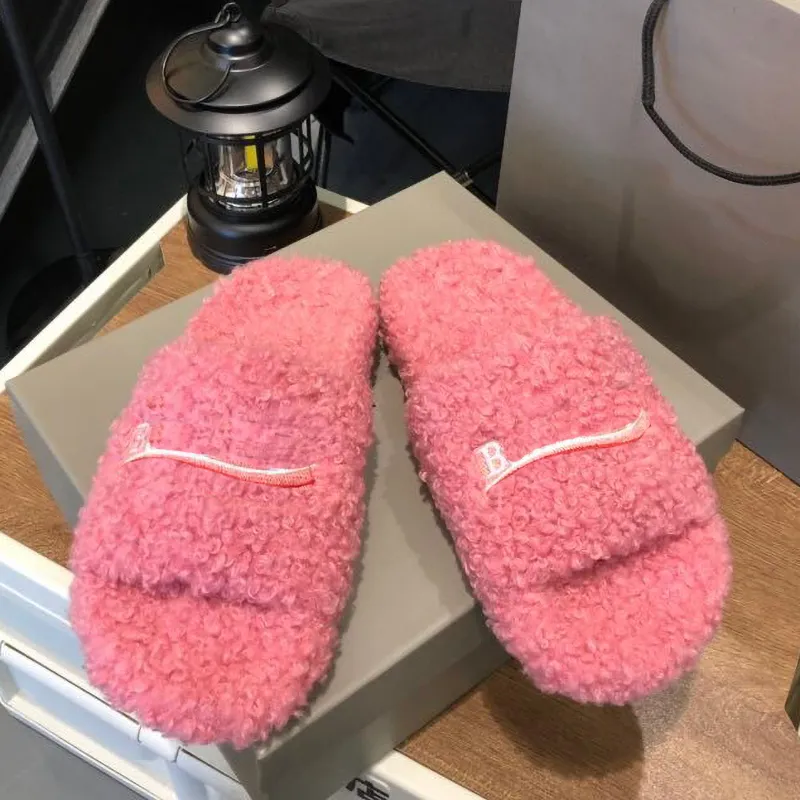 Zapatillas de diseñador para mujer, zapatillas de lana para mujer, piel de invierno, mullidas y cálidas sandalias con letras, có
