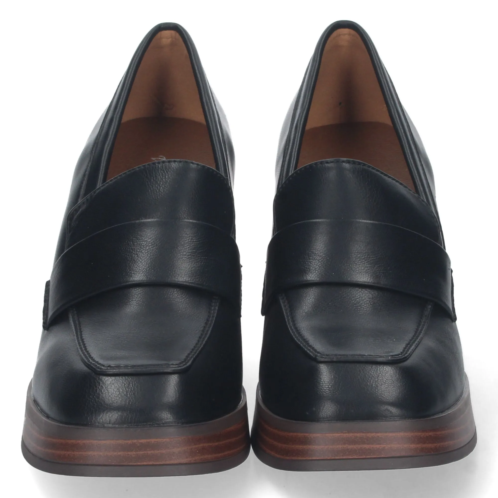 Zapatos estilo mocasin tacon ancho comodo para mujer negro