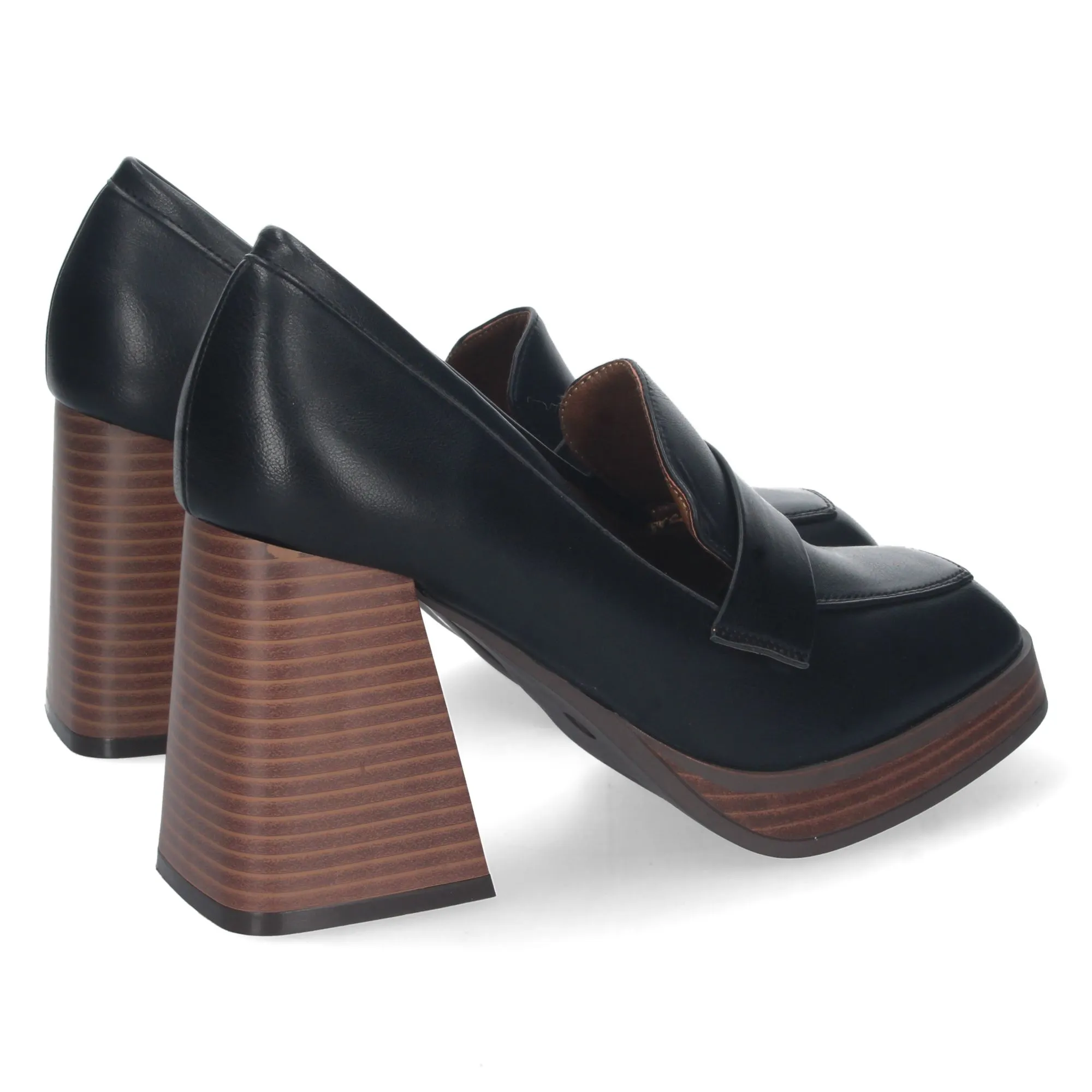 Zapatos estilo mocasin tacon ancho comodo para mujer negro