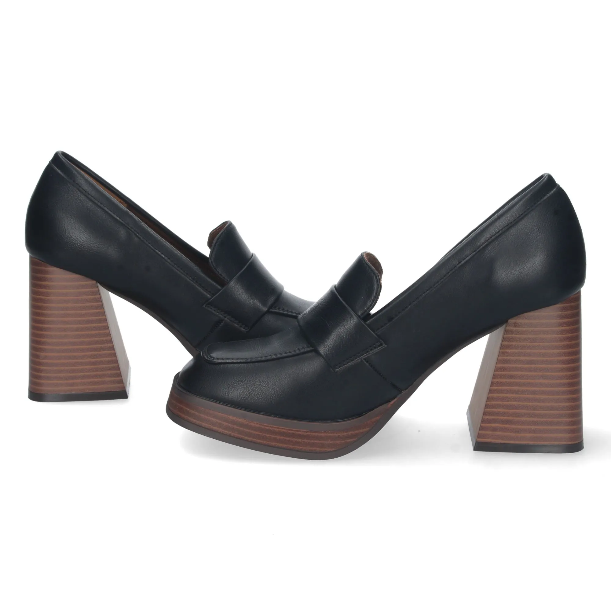 Zapatos estilo mocasin tacon ancho comodo para mujer negro